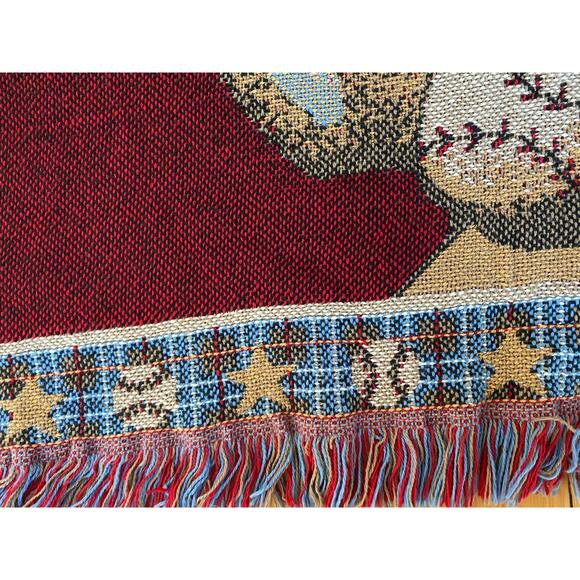 Goodwin Weavers Cotton Throw Afghan Fringe Bears Baseball Woven USA - Picture 3 of 7